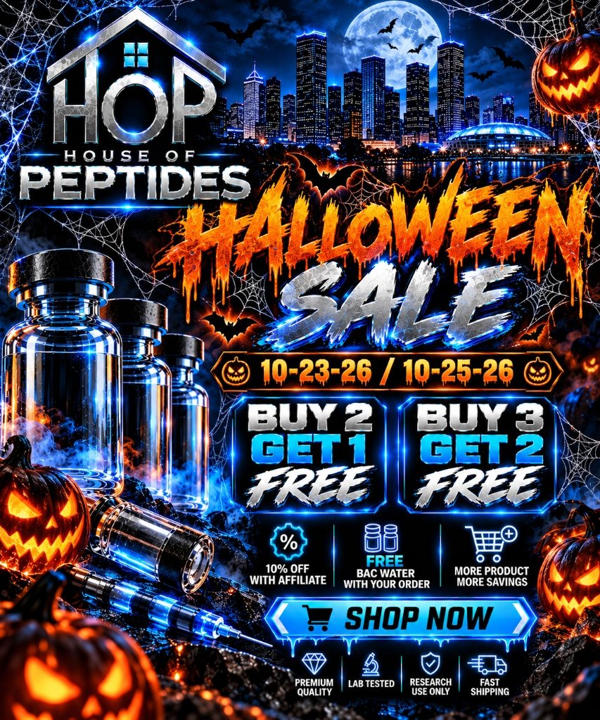 House of Peptides Halloween Sale October 23 to 25: Buy 2 Get 1 Free, Buy 3 Get 2 Free, 10% off with affiliate, free BAC water with your order